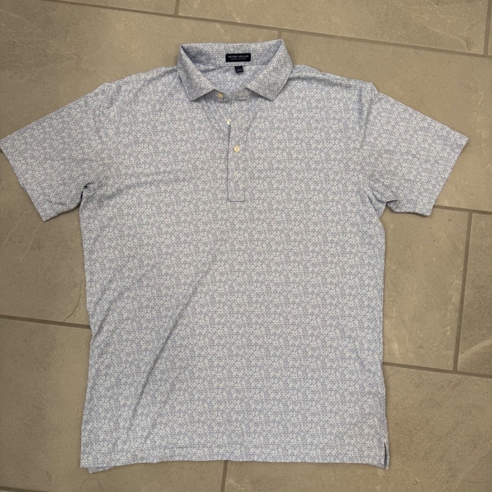Peter Millar Crown Crafted Mens Large Blue Micro Watch Print Polo MS24XK08KH